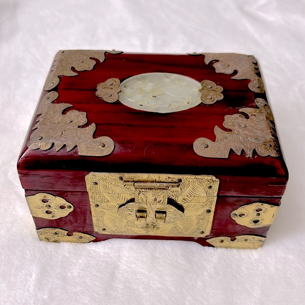 🖤Vintage Jade & Cherrywood chinese jewelry box